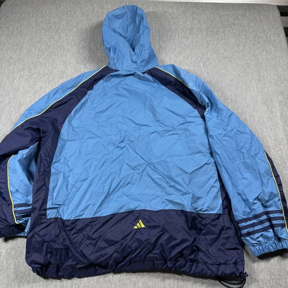 Adidas Windbreaker Mens XL Blue‎ Navy 1/4 Zip Pullover Jacket Hooded 90s Vintage